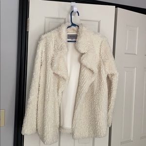 Melody white fuzzy faux fur jacket.